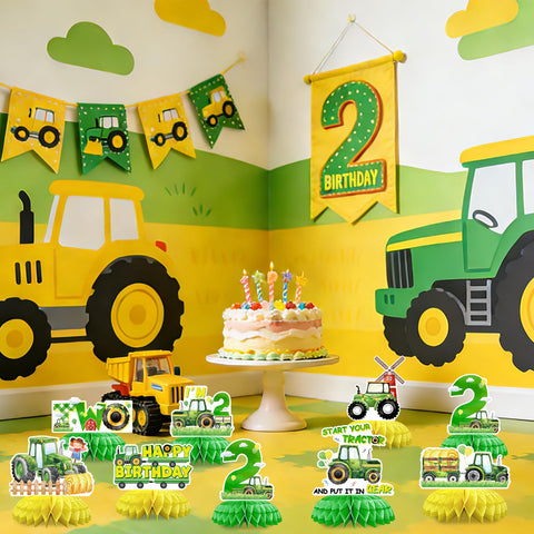9 Pcs Tractor 2nd Birthday Honeycomb Centerpieces