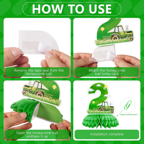 9 Pcs Tractor 2nd Birthday Honeycomb Centerpieces