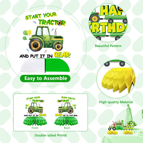 9 Pcs Tractor 2nd Birthday Honeycomb Centerpieces