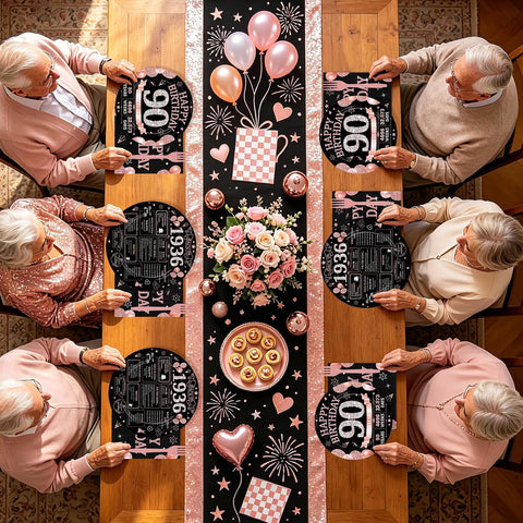 90th Birthday Rose Gold Black Party Plates and Napkins Set - 168 Pcs Serves 24 - Grencian
