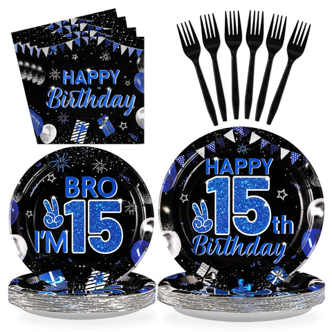 96 Pcs 15th Birthday Party Plates and Napkins - Grencian