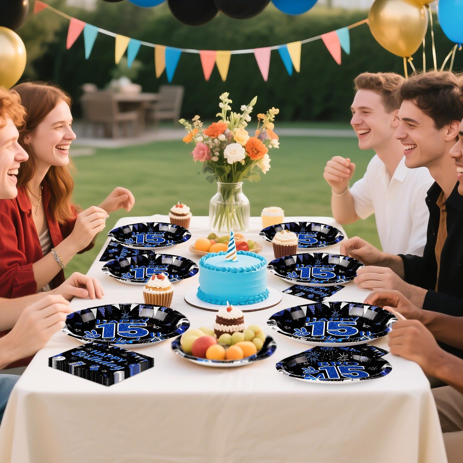 96 Pcs 15th Birthday Party Plates and Napkins - Grencian
