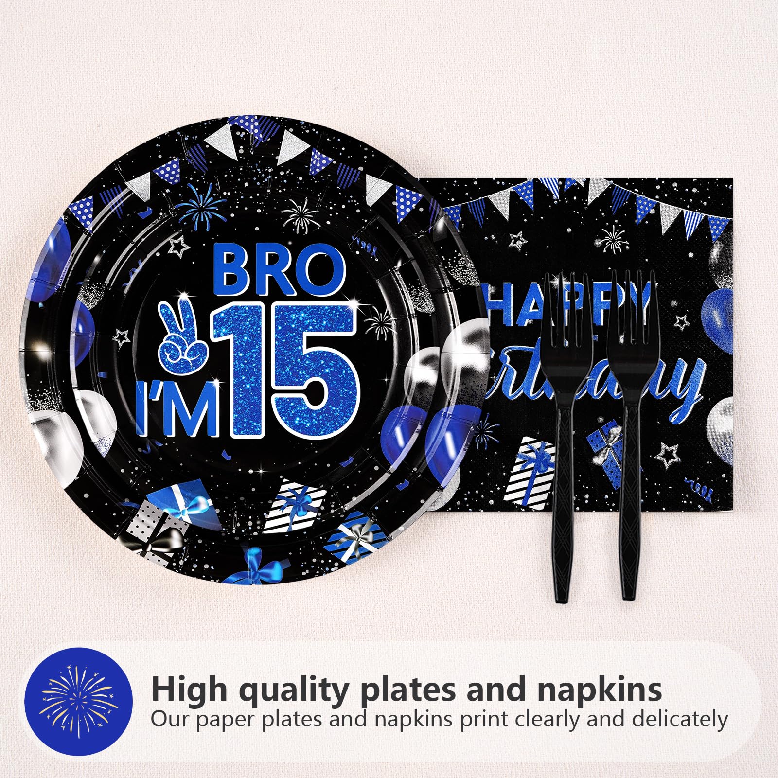 96 Pcs 15th Birthday Party Plates and Napkins - Grencian