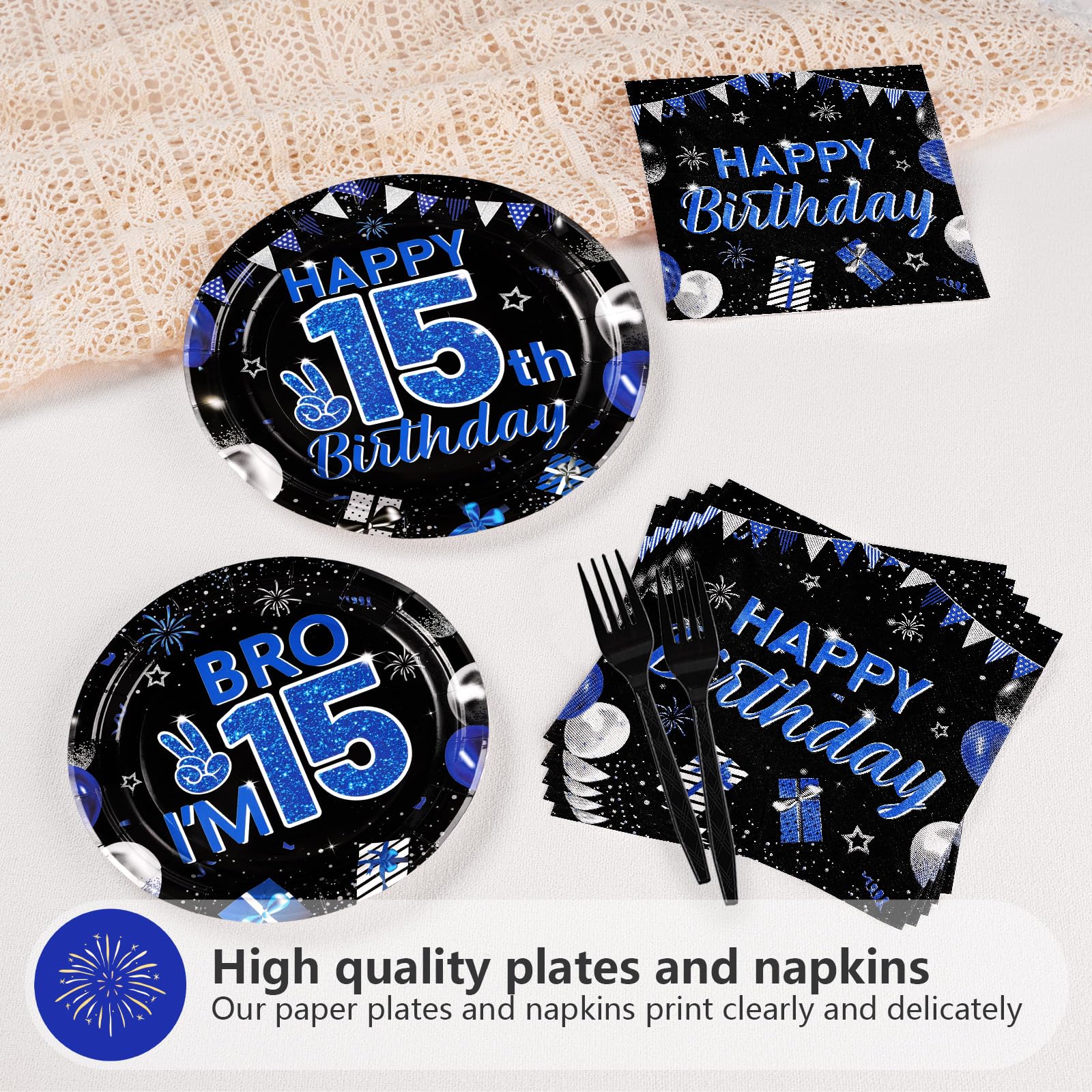 96 Pcs 15th Birthday Party Plates and Napkins - Grencian