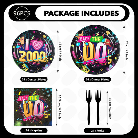 96 Pcs 2000s Party Plates and Napkins
