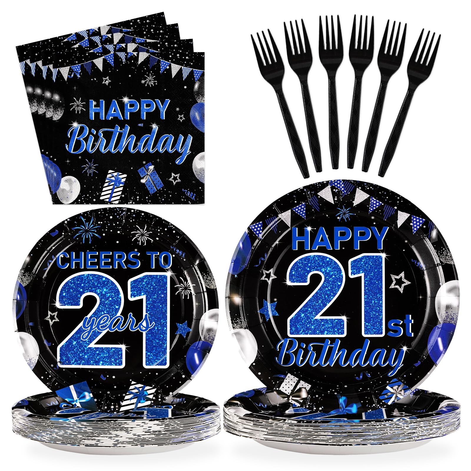 96 Pcs 21st Birthday Party Plates and Napkins - Grencian