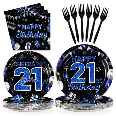 96 Pcs 21st Birthday Party Plates and Napkins - Grencian