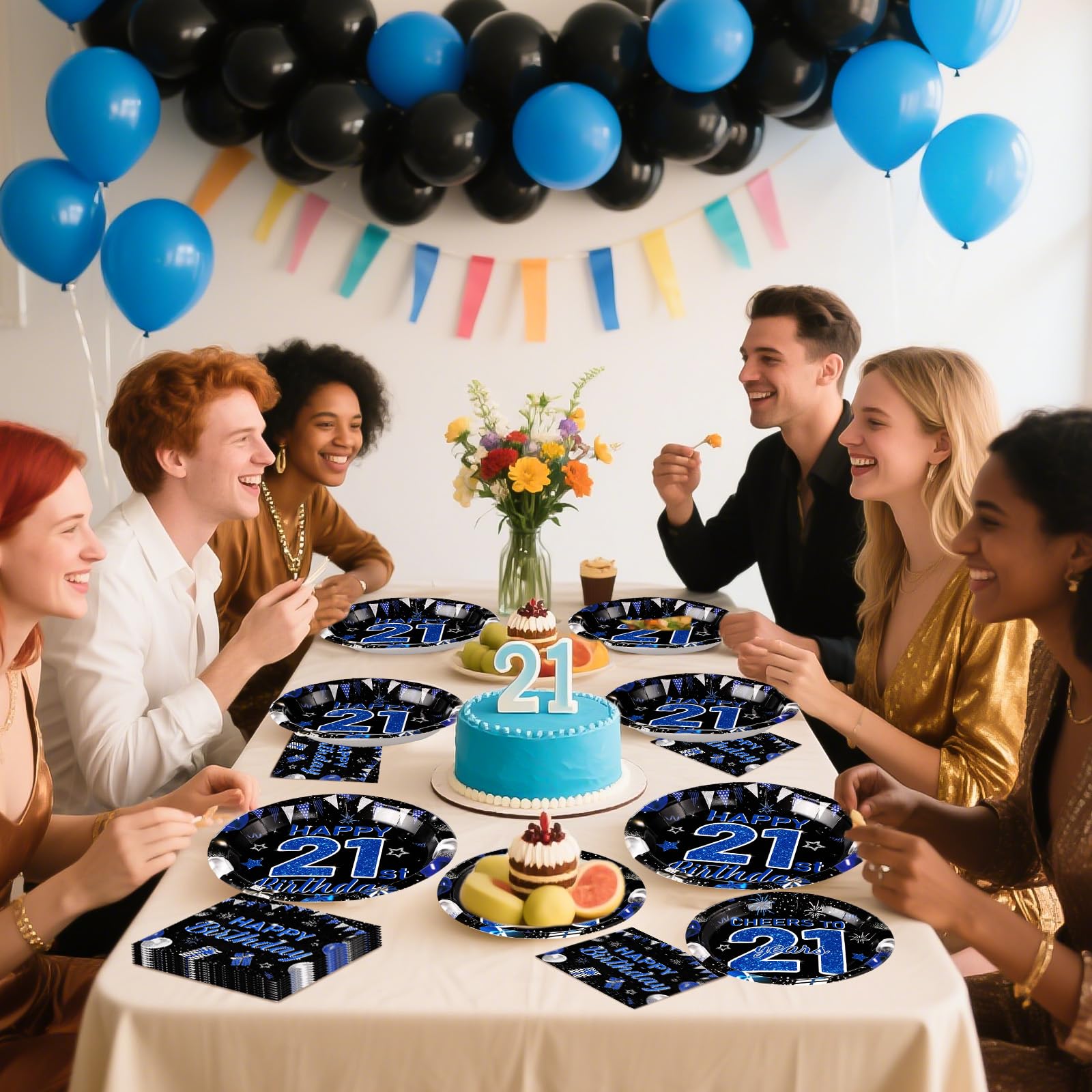 96 Pcs 21st Birthday Party Plates and Napkins - Grencian