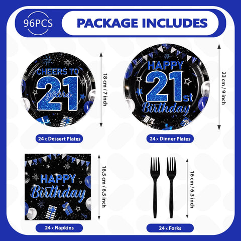 96 Pcs 21st Birthday Party Plates and Napkins - Grencian