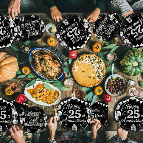 96 Pcs 25th Wedding Anniversary Party Plates and Napkins - Grencian