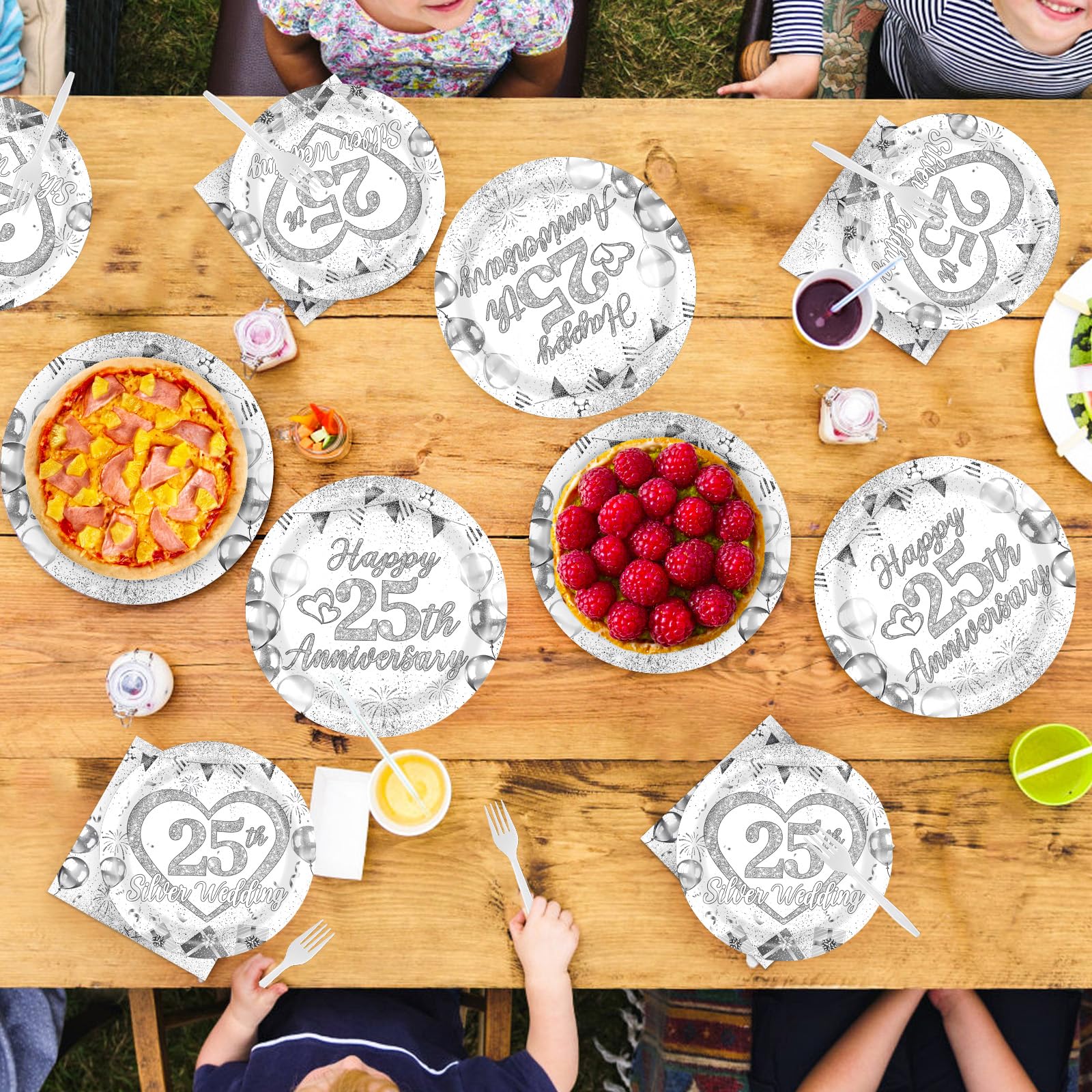 96 Pcs 25th Wedding Anniversary Party Plates and Napkins - Grencian