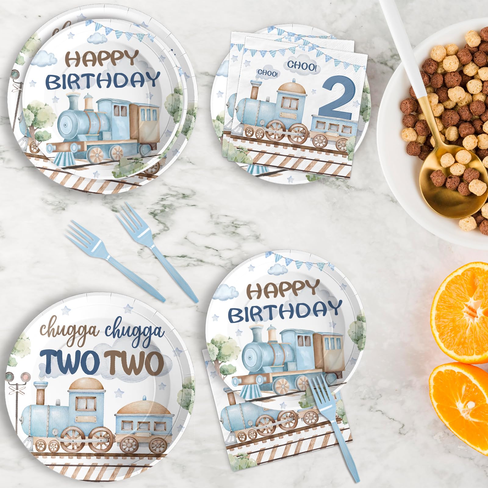 96 Pcs 2nd Train Birthday Party Plates and Napkins - Grencian