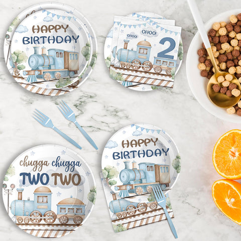 96 Pcs 2nd Train Birthday Party Plates and Napkins - Grencian