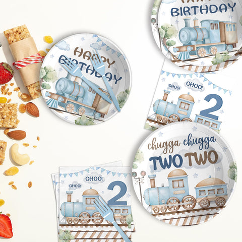 96 Pcs 2nd Train Birthday Party Plates and Napkins - Grencian