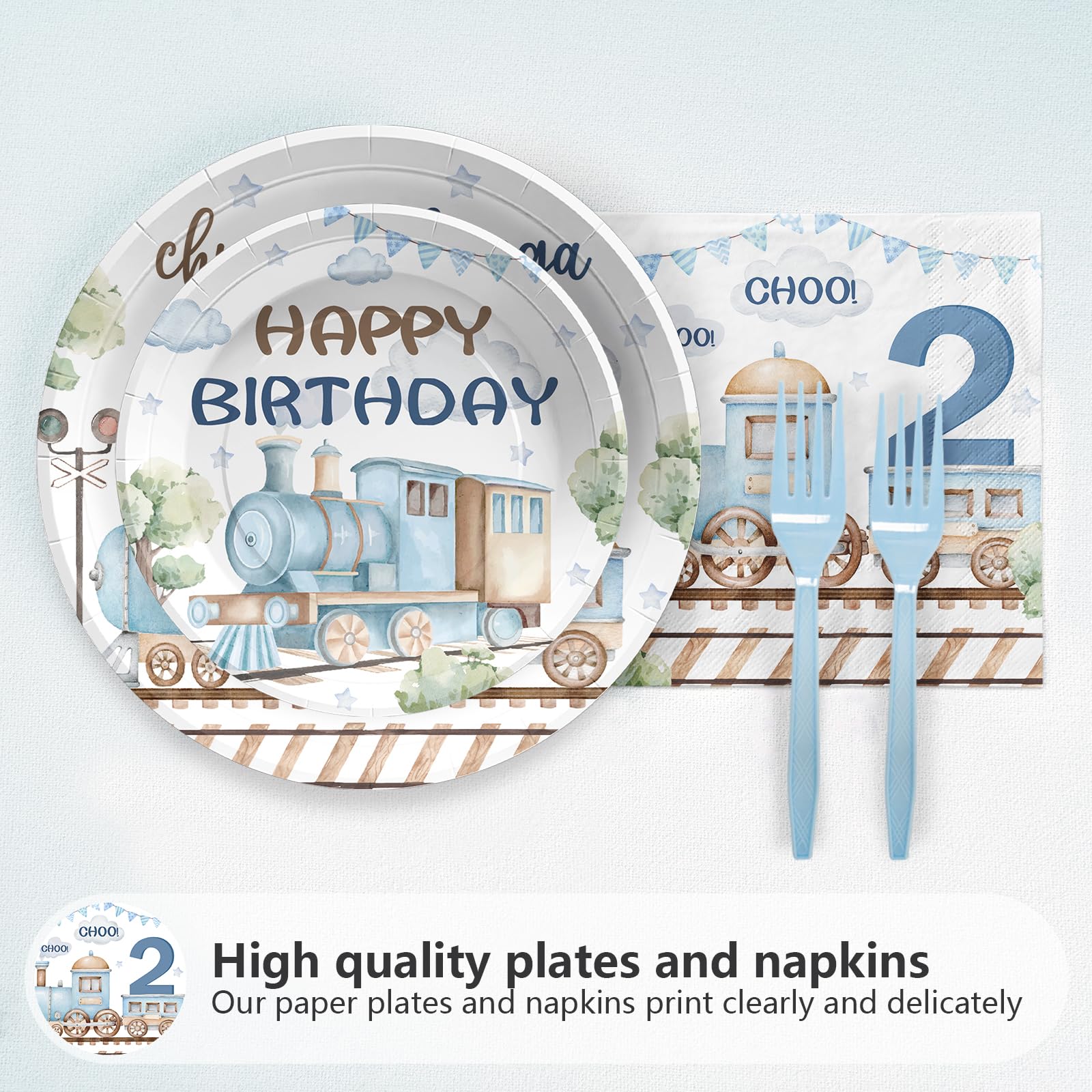 96 Pcs 2nd Train Birthday Party Plates and Napkins - Grencian