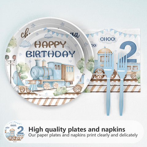 96 Pcs 2nd Train Birthday Party Plates and Napkins - Grencian