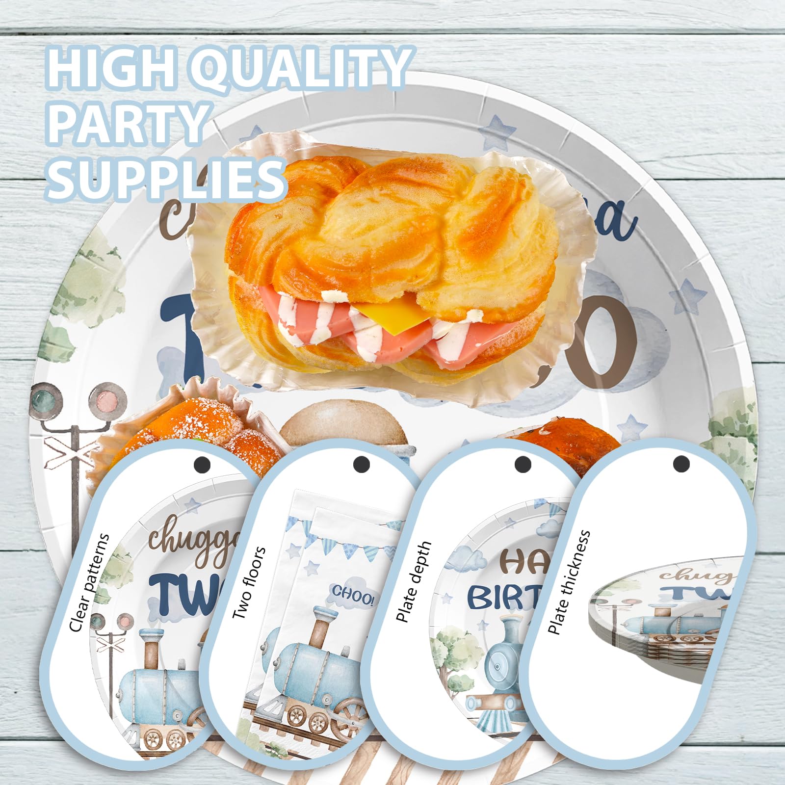 96 Pcs 2nd Train Birthday Party Plates and Napkins - Grencian