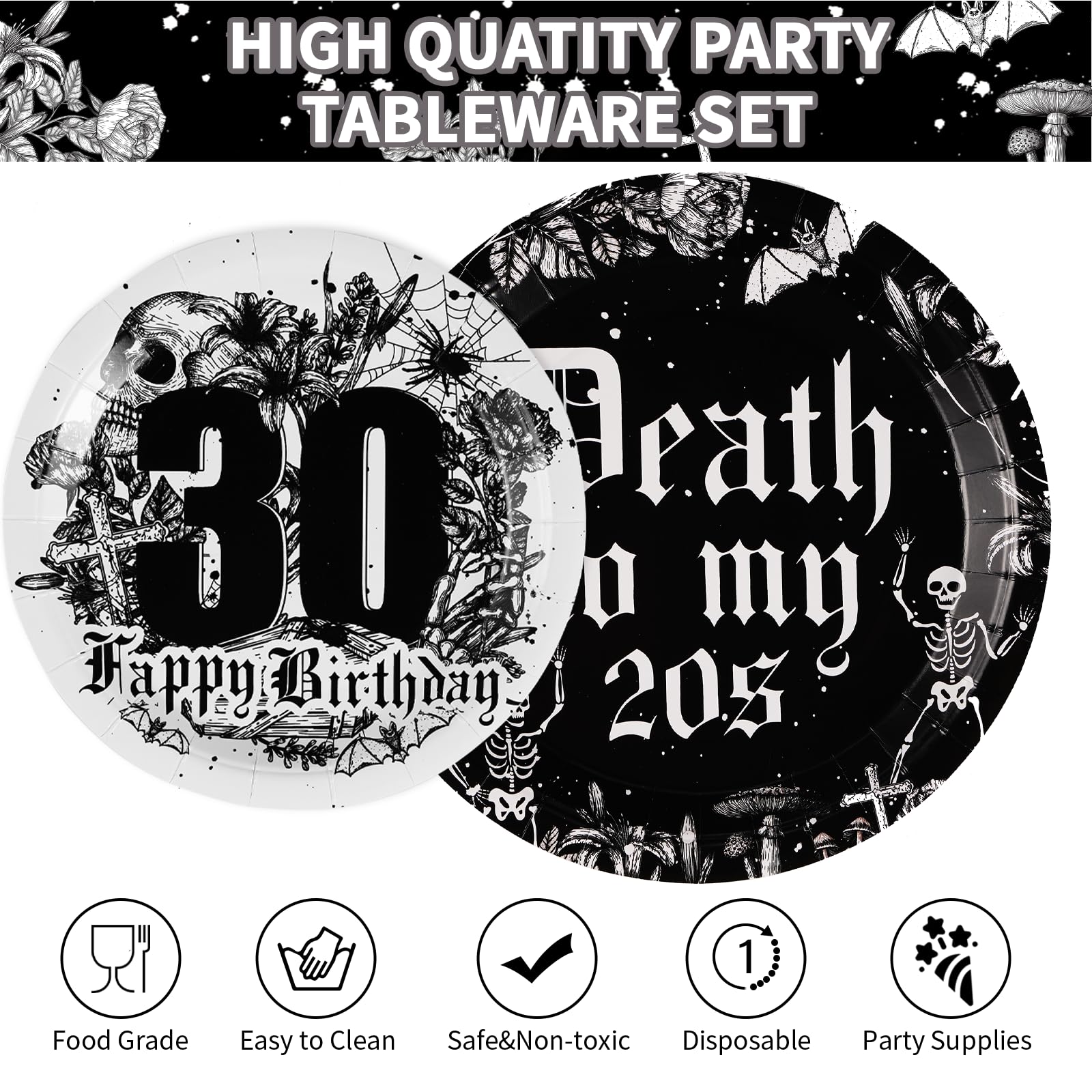 96 Pcs 30th Birthday Party Plates and Napkins - Grencian