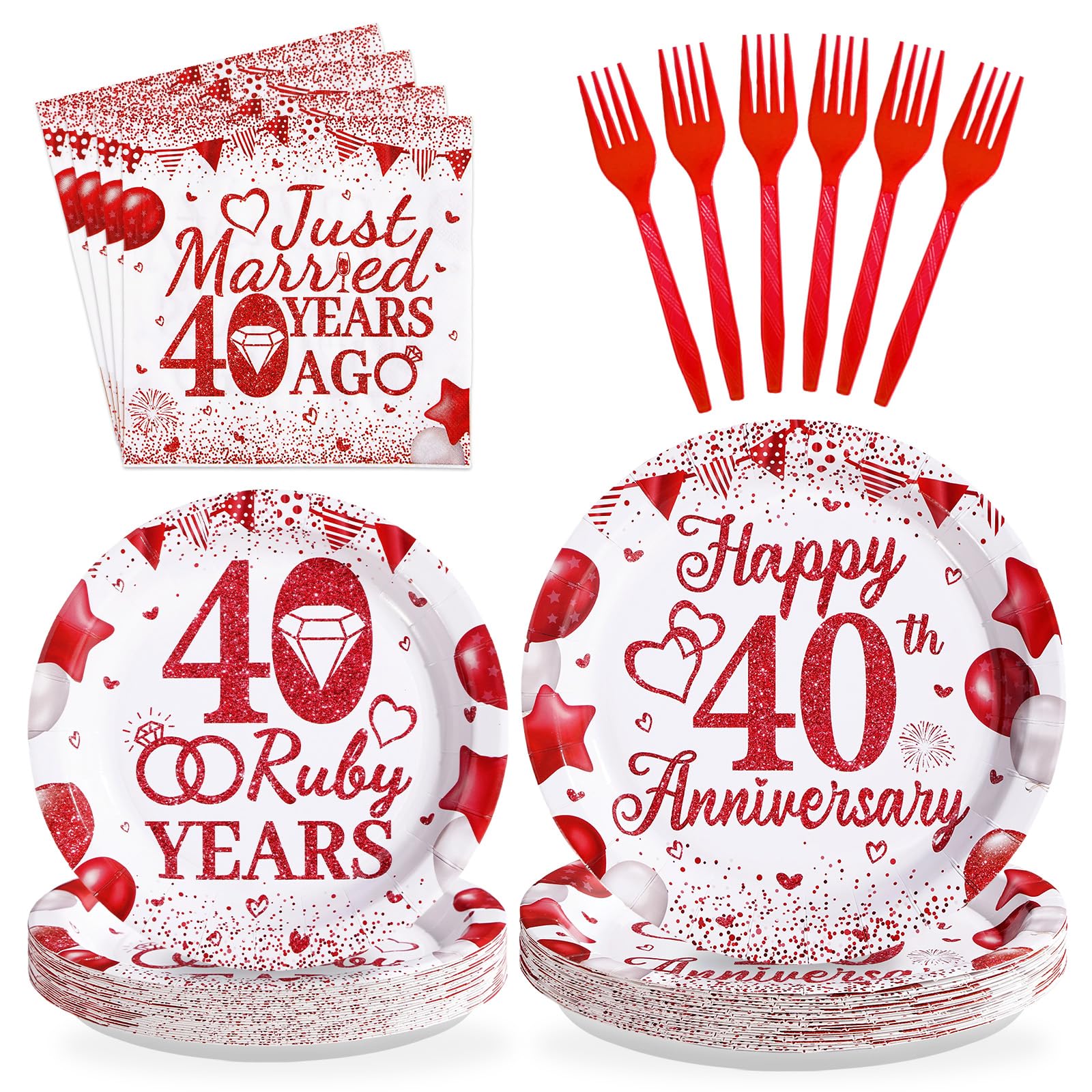 96 Pcs 40th Wedding Anniversary Party Plates and Napkins - Grencian