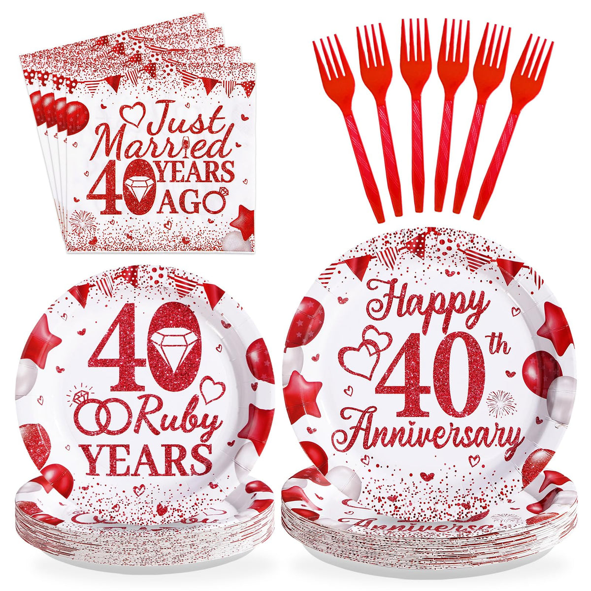 96 Pcs 40th Wedding Anniversary Party Plates and Napkins - Grencian