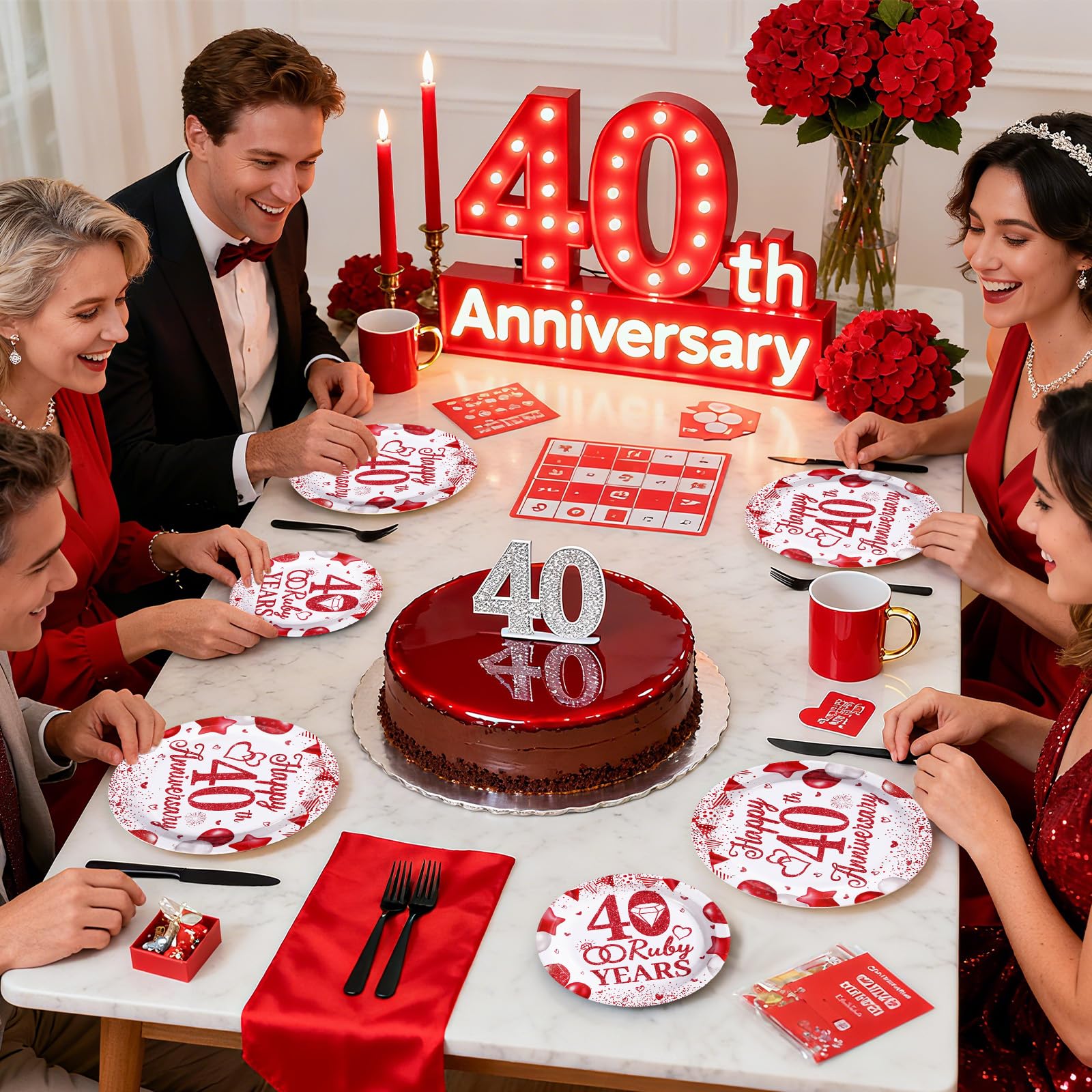 96 Pcs 40th Wedding Anniversary Party Plates and Napkins - Grencian