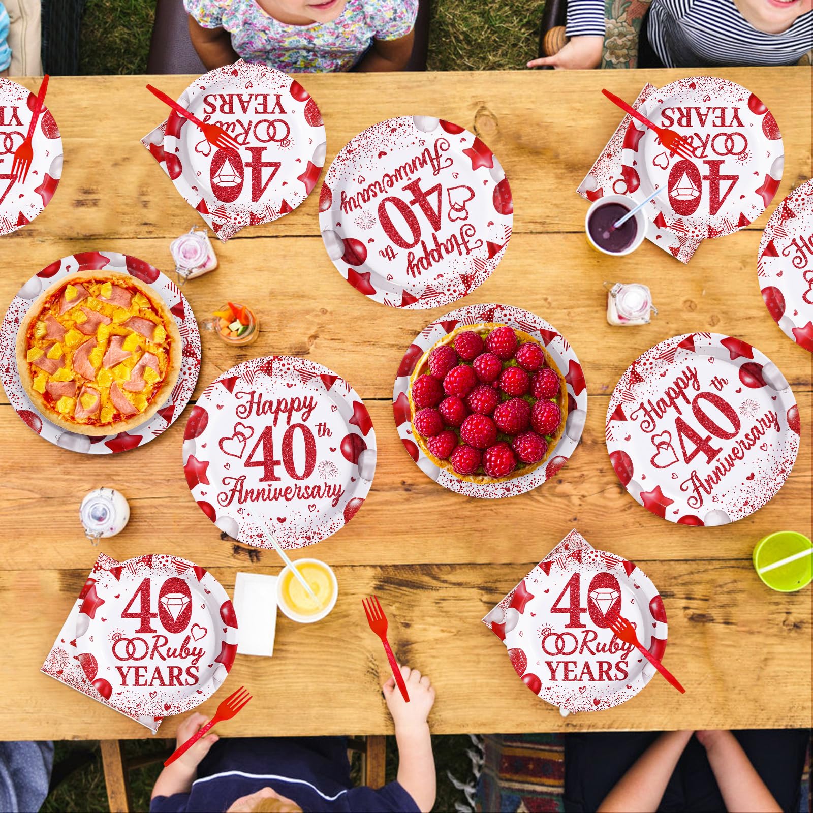 96 Pcs 40th Wedding Anniversary Party Plates and Napkins - Grencian
