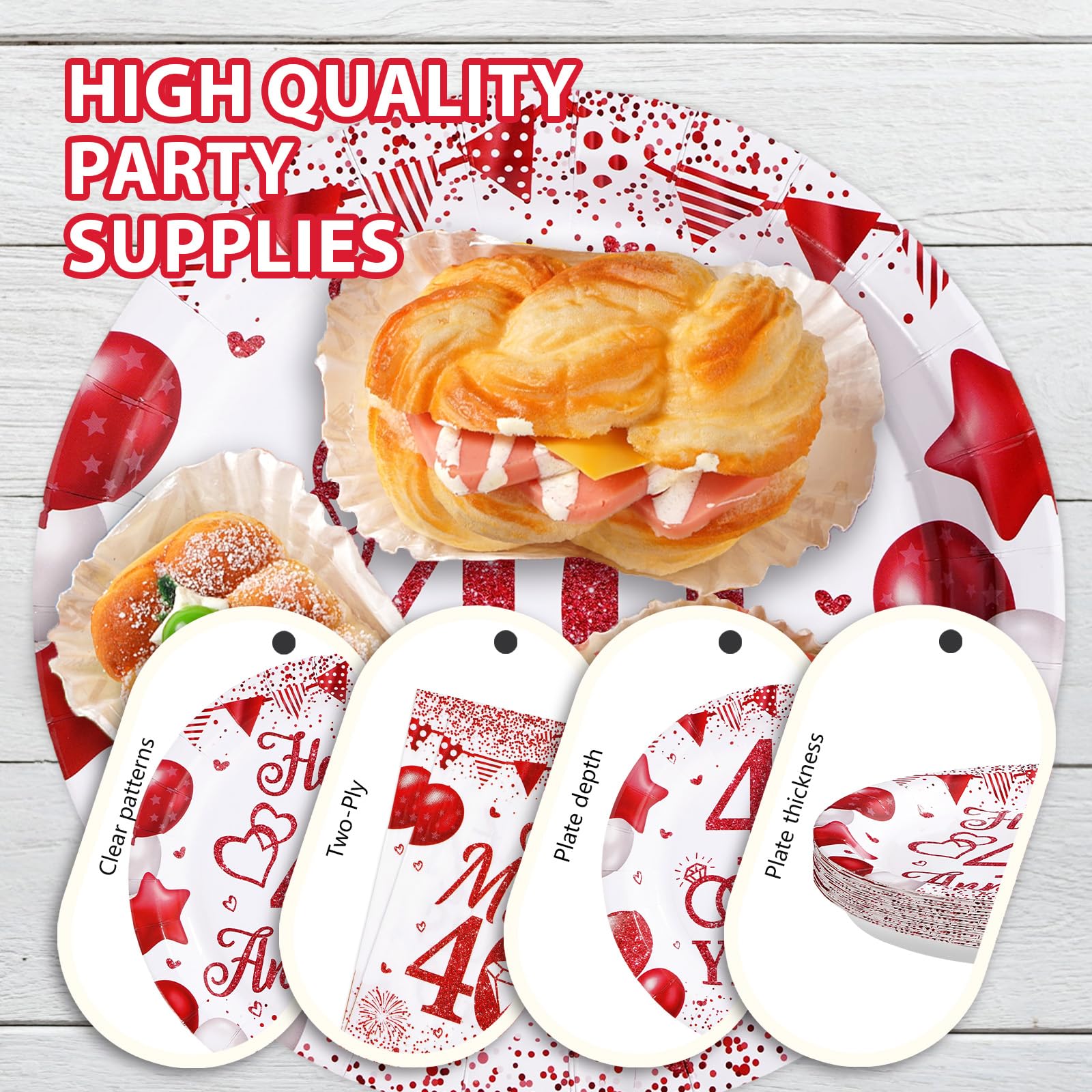 96 Pcs 40th Wedding Anniversary Party Plates and Napkins - Grencian