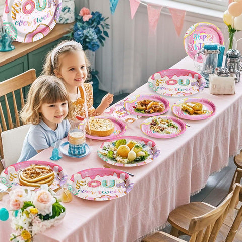 96 Pcs 4th Donut Birthday Party Plates and Napkins - Grencian