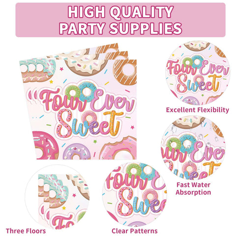 96 Pcs 4th Donut Birthday Party Plates and Napkins - Grencian