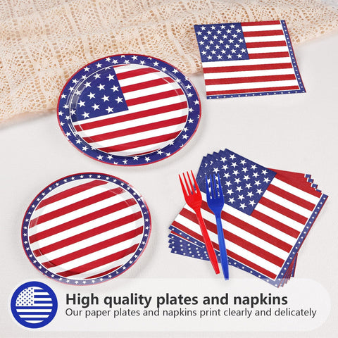 96 Pcs 4th of July Party Plates and Napkins - Grencian