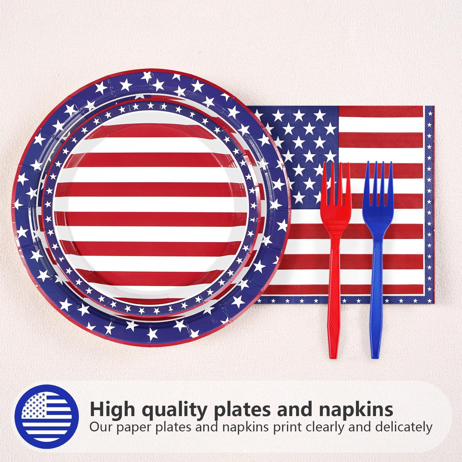 96 Pcs 4th of July Party Plates and Napkins - Grencian
