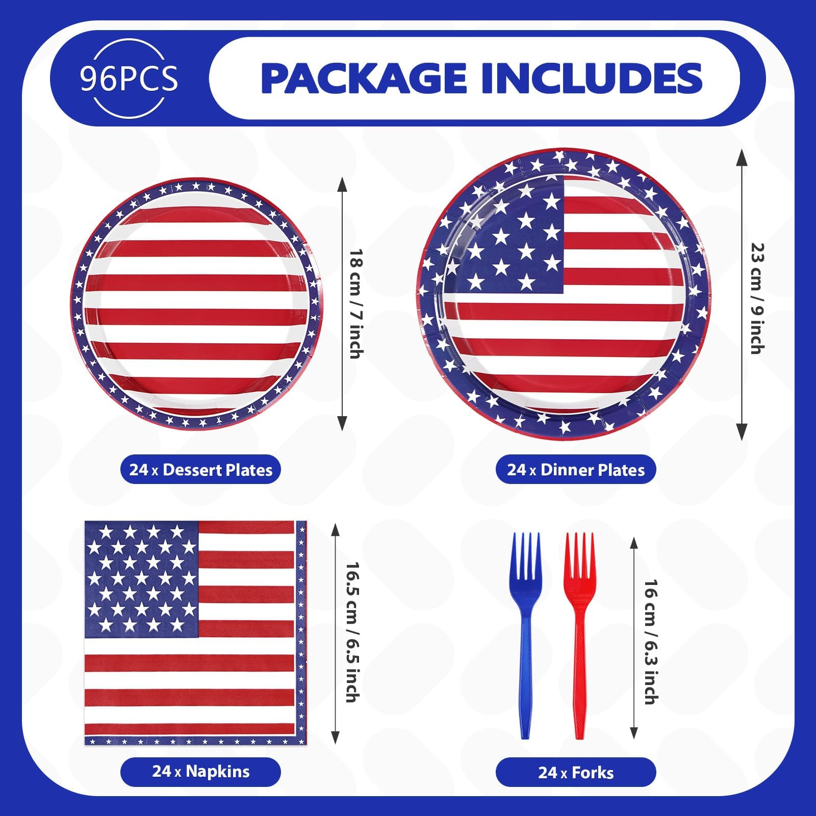 96 Pcs 4th of July Party Plates and Napkins - Grencian