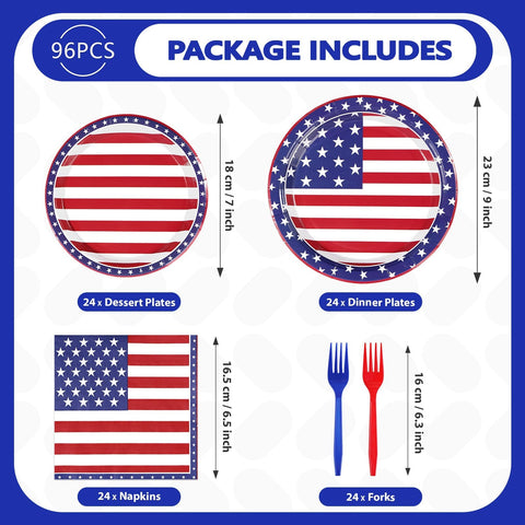 96 Pcs 4th of July Party Plates and Napkins - Grencian