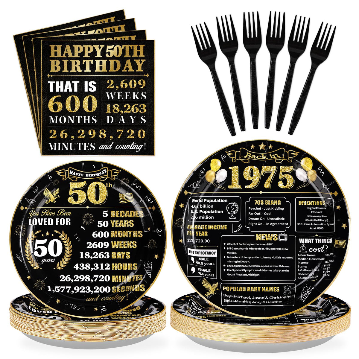 96 Pcs 50th Birthday Party Plates and Napkins - Grencian