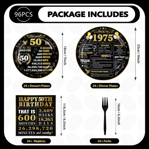 96 Pcs 50th Birthday Party Plates and Napkins - Grencian