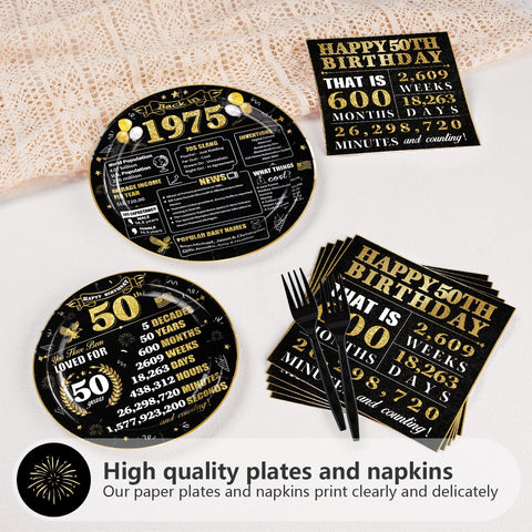 96 Pcs 50th Birthday Party Plates and Napkins - Grencian