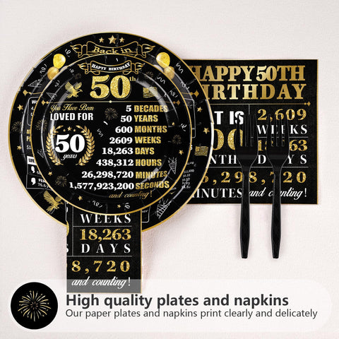 96 Pcs 50th Birthday Party Plates and Napkins - Grencian