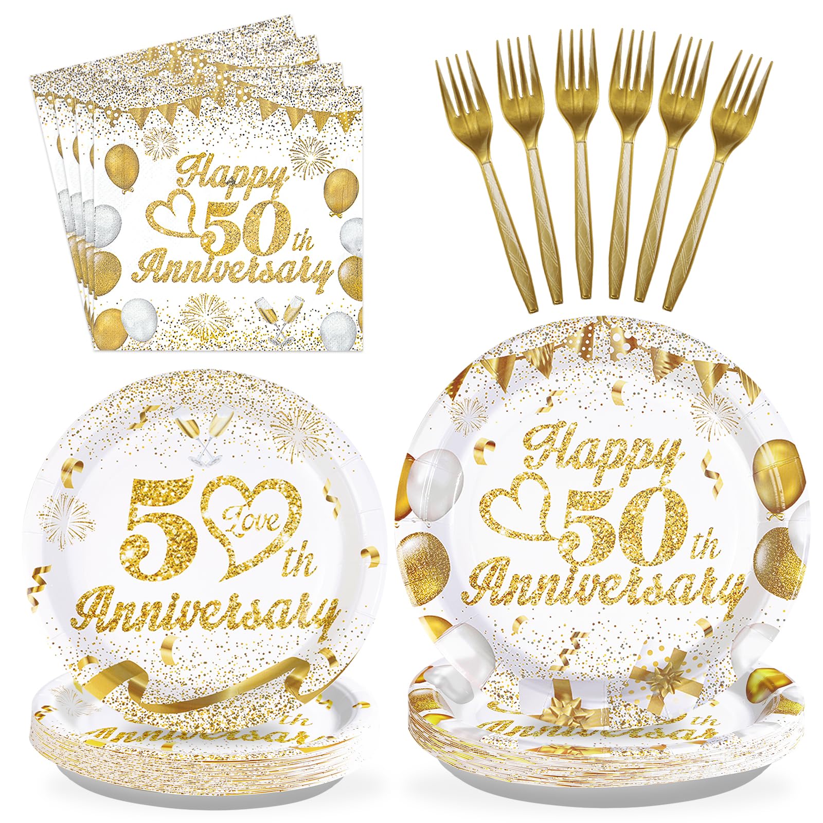 96 Pcs 50th Wedding Anniversary Party Plates and Napkins - Grencian