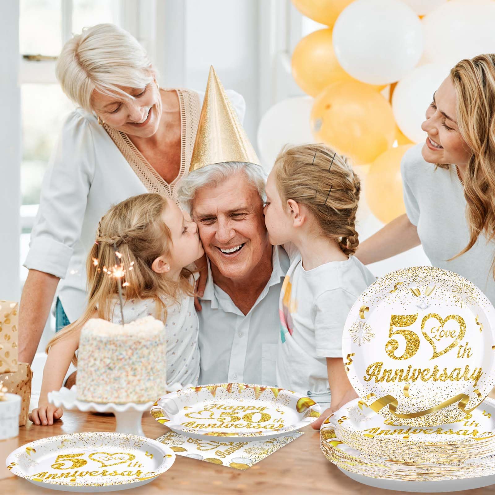 96 Pcs 50th Wedding Anniversary Party Plates and Napkins - Grencian