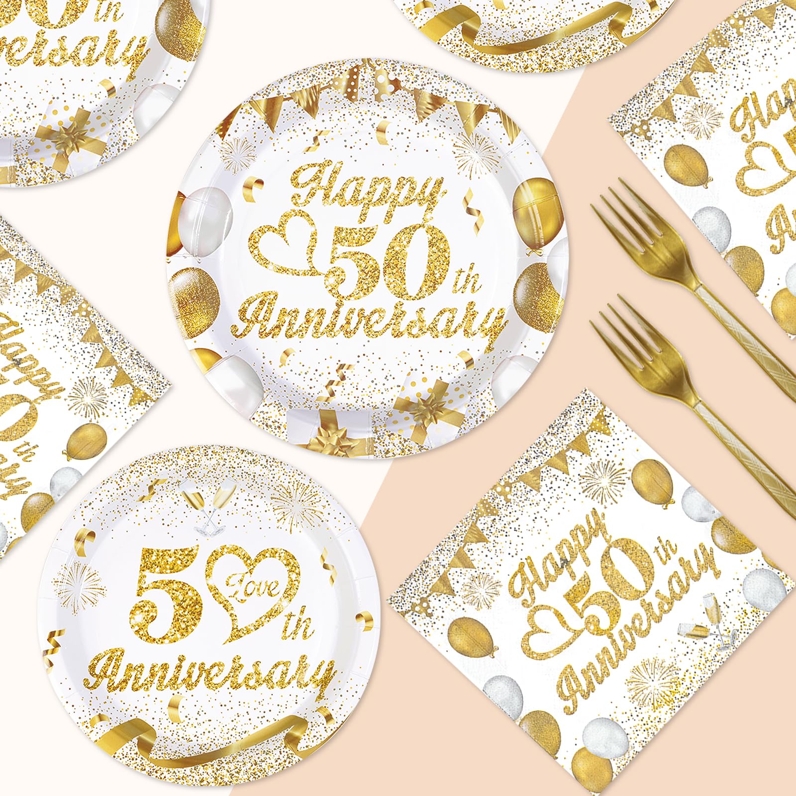 96 Pcs 50th Wedding Anniversary Party Plates and Napkins - Grencian