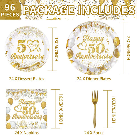 96 Pcs 50th Wedding Anniversary Party Plates and Napkins - Grencian