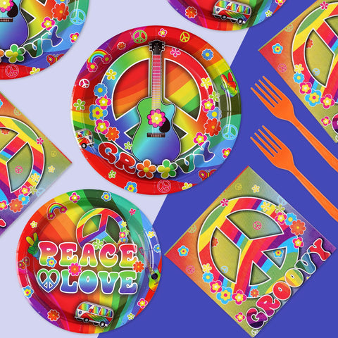 96 Pcs 60's Hippie Party Plates and Napkins - Grencian