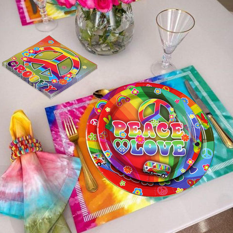 96 Pcs 60's Hippie Party Plates and Napkins - Grencian