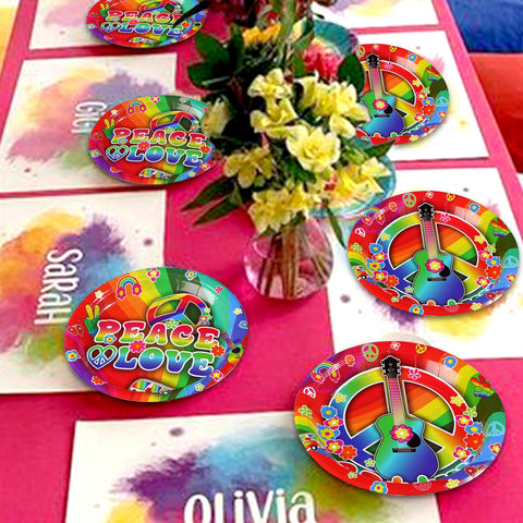 96 Pcs 60's Hippie Party Plates and Napkins - Grencian