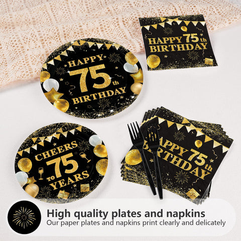 96 Pcs 75th Birthday Party Plates and Napkins - Grencian