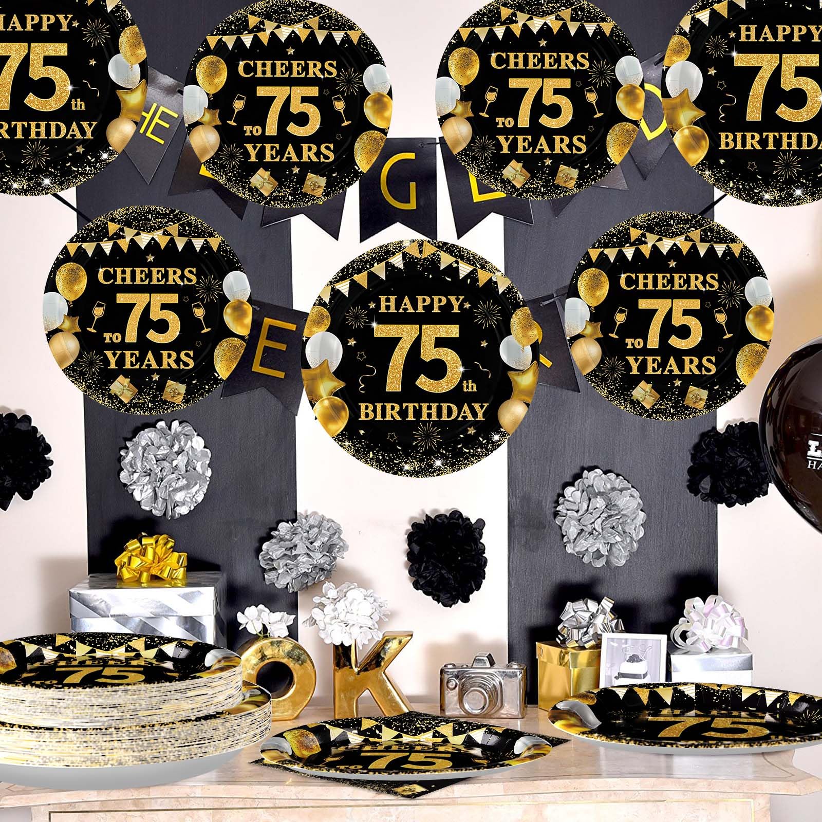 96 Pcs 75th Birthday Party Plates and Napkins - Grencian