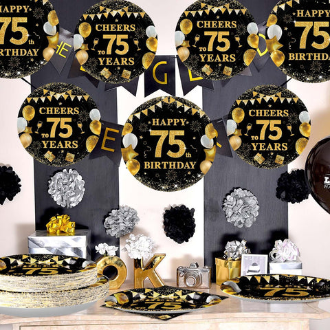 96 Pcs 75th Birthday Party Plates and Napkins - Grencian