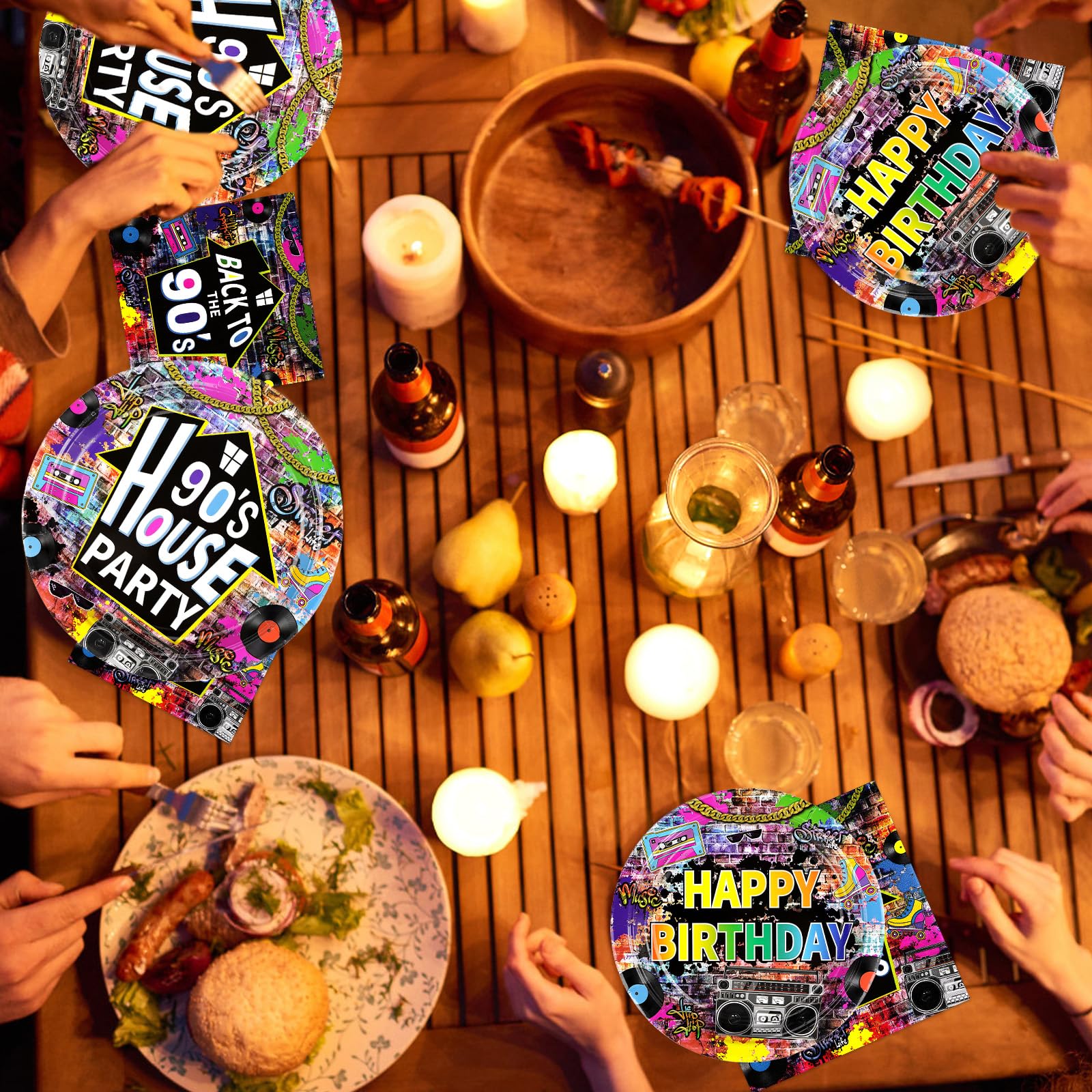 96 Pcs 90's House Party Plates and Napkins - Grencian