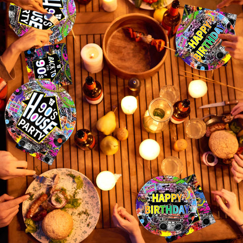 96 Pcs 90's House Party Plates and Napkins - Grencian