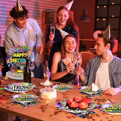 96 Pcs 90's House Party Plates and Napkins - Grencian